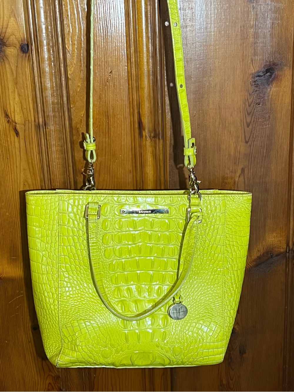 Brahmin Neon green tote Brought Lime Croc-Embossed Tote Shoulder Bag
